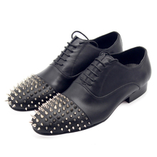 Silver Rivets toe Oxfords Men Dress Shoes Lace Black Cow Leather Men Formal Suit Business Shoes Free Shipping 2024 - buy cheap