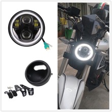 Farol de led para motocicleta, halo branco, 5.75 polegadas, com 5, 4 lâmpadas, revestimento de caçamba, suporte para honda, shadow, kawasaki, vulcan 2024 - compre barato