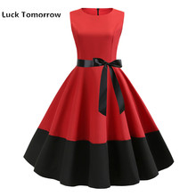 2019 Summer Dress Women 50s 60s Hepburn Retro Vintage Dress Casual Sleeveless Elegant Robe Rockabilly Swing Pin Up Party Dress 2024 - buy cheap