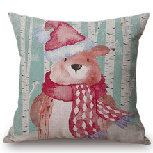 Winter Forest Christmas Bear Deer Snowman Cute Animal Home Decorative Throw Pillow Cotton Linen Square Sofa Cushion Car Pillows 2024 - buy cheap