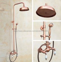 Antique Red Copper Bathroom 8" Rainfall Shower Faucet Set Double Handle Bath Shower Mixer Taps Wall Mounted Brg551 2024 - buy cheap