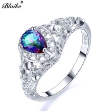 Blaike-anillos de topacio arcoíris de fuego místico para mujer, de Plata de Ley 925, anillo de piedra de nacimiento de gota de agua, joyería de compromiso de boda, regalos 2024 - compra barato