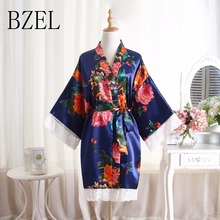 BZEL 2019 Satin Robes For Brides Bride Bridemaid Wedding Robe Sexy Sleepwear Floral Pijama Bathrobe Short Nightgown Women Kimono 2024 - buy cheap