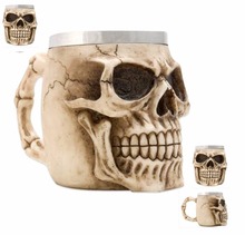 Double Wall Stainless Steel Liner Drinking Skull Mug Resin 3D Skull Tankard Horror Decor Drinking Cup for Halloween Bar Party 2024 - buy cheap