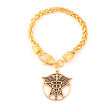 Plata antigua/oro alado personal con serpientes pentagrama colgante símbolo médico caduceo sanadores pulsera de cadena de trigo 2024 - compra barato