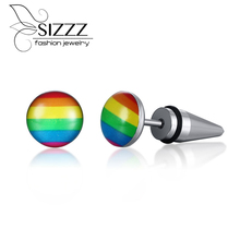 SIZZZ-pendientes de acero inoxidable de estilo europeo y americano para hombre, arcoíris gay 2024 - compra barato