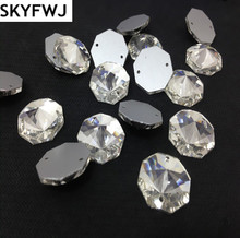 Round Ocatgon Crystal Clear Color Sew on Rhinestones Flatback 2 Holes Sewing Glass Crystals for Dress 10mm 12mm 14mm 16mm 18mm 2024 - buy cheap