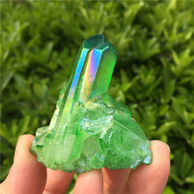 Aura cristal de titânio 50g, cluster anjo aura titânio cristal de quartzo deslumbrante do arco-íris minerais de cura reiki casa chakra 2024 - compre barato