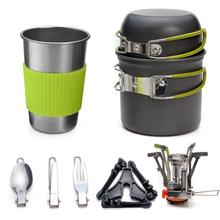 Outdoor Camping Hiking Cookware Set Portable Cookware Mess Kit Camping Cookware Stove With Tea Cup Coffee Cup Spoon Fork Knife 2024 - buy cheap