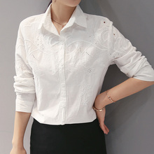 Plus Size 3XL Cotton Shirt 2022 Spring Autumn Hollow Out Flower Embroidery Long Sleeve White Shirt Women Tops 2024 - buy cheap