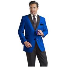  New High Quality Custom made Royal Blue black collar Wedding mens Suit Groom Formal Party men suit ( jacket+Pants+tie) 2024 - buy cheap