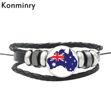 Konminry-pulsera de cristal con logotipo de la País, hecha a mano, con botones redondos, para Australia, Nueva Zelanda, Tonga, Tuvalu, Perú, brazaletes de regalo de cuerda de cuero 2024 - compra barato