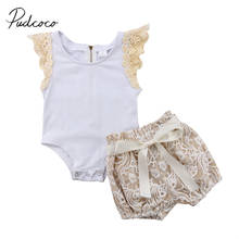 2018 Brand New Newborn Toddler Baby Girl Outfits Lace Tops Zipper Romper Shorts Pants 2pcs Sets Children Summer Clothing Sunsuit 2024 - buy cheap