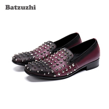 Batzuzhi Fashion Casual Leather Men Shoes Luxury Designer's Rivets Loafers Man zapatos de hombre Purple Leather Party Shoes Male 2024 - buy cheap