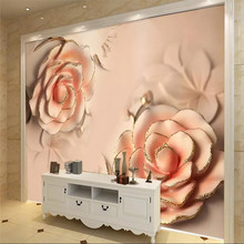 Custom Mural Wallpaper 3d Embossed Pink Rose Hotel Front Desk Background Wall 2024 - buy cheap