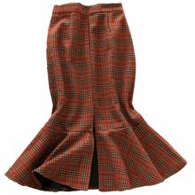 Большие размеры 4XL, зимние новые женские юбки с высокой талией, клетчатая облегающая шерстяная юбка Русалочки 2024 - купить недорого