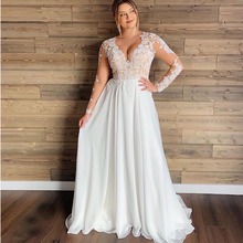 Plus Size Wedding Dress 2020 Long Sleeves Chiffon Appliques Beach Bridal Dress Long Sleeves Cheap High quality Wedding Gowns 2024 - buy cheap