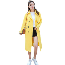 Spring Autumn Women Yellow Trench Coat Fashion Double Breasted Adjustable Waist Long Overcoat Lady Casual Loose Outerwear Z309 2024 - buy cheap