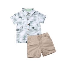 Conjunto de ropa de caballero para niños pequeños, camisa de manga corta, Tops, pantalones cortos, trajes de verano 2024 - compra barato