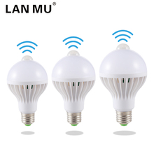 LAN MU Светодиодный PIR датчик движения лампа 5 Вт светодиодный E27 7 Вт 9 Вт Авто умный светодиодный PIR инфракрасный корпус лампа с датчиком движения 2024 - купить недорого