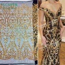 Gold Sequins And Black Mesh Lace Fabric African Nigerian Noble Women Wedding Dress Lace Material 2019 New Design Sequined Fabric 2024 - compre barato