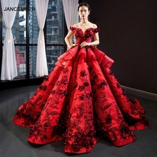 J66878 Jancember Red Evening Dress 2021 Sweetheart Ruffle Off The Shoulder Wedding Party Ball Gown Women 2024 - buy cheap