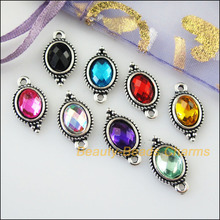 New 16Pcs Mixed Retro Tibetan Silver Color Acrylic Oval Charms Pendants 9x16.5mm 2024 - buy cheap