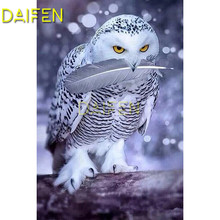 Full Square Diamond painting white owl with feather bird DIY 3D Diamond mosaic Full Round Diamond embroidery Cross stitch 2024 - buy cheap