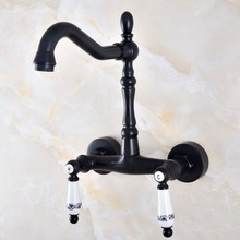 Cocina barra húmeda recipiente de baño grifo de fregadero negro aceite frotado latón montado en la pared giratorio grifo mezclador doble palanca de cerámica mnf826 2024 - compra barato