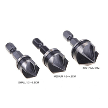 3pcs Countersink Drill Bit 1/4 Inch Shank Countersink Bits 5 Flute 90 Degree Debur Countersink Center Punch for Wood Metal Tool 2024 - buy cheap