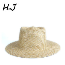 Sombrero de paja de trigo para hombre y mujer, sombrero de paja plano con Pie de cerdo hecho a mano, ala ancha, Panamá, playa, sombrero de Jazz 2024 - compra barato