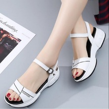 Women Sandals Genuine Leather Ladies Buckle Sandals Low Wedges Summer Shoes Female Peep Toe Platform Sandals Women Casual Shoes 2024 - buy cheap