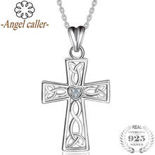 Angel Caller 925 Sterling Silver Celtics Cross Pendants Necklace Heart CZ Choker Luxury Fine Jewelry for Women Birthday Gift 2024 - buy cheap