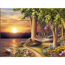 Full drill 5D DIY Diamond painting Sunset by the sea Diamond Embroidery scenery swan Mosaic Rhinestone decoration Painting GH98 2024 - buy cheap