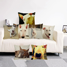 XUNYU Cute Pet Dog Cushion Cover Bull Terrier Pillowcase Linen  Throw Pillowcase for Sofa Car Decor Throw Pillowcase 45x45cm 2024 - buy cheap