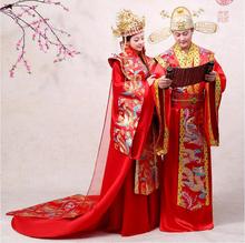 China Hanfu Wedding Gown Robe Ancient Bride Marriage Dress Red Golden Couple Marriage Clothing Emperor Queen Performance Costume 2024 - buy cheap