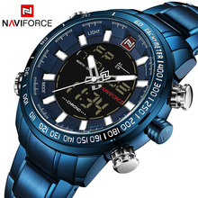 NAVIFORCE новые роскошные мужские спортивные часы Chrono, брендовые военные водонепроницаемые цифровые наручные часы с подсветкой EL, мужские часы с секундомером 2024 - купить недорого