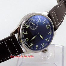 44mm parnis black dial 6497 movement leather strap hand winding mens watch P361 2024 - buy cheap