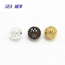 SEA MEW 100PCS 6mm 8mm 10mm Vintage Brass Hollow Out Spacer Beads Hole Beads Round Beads For Jewelry Making 2024 - buy cheap