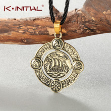 Kinitial Fashion Viking Rune Pendant Necklace Retro Round Triangle knot Vintage Ancient Amulet Men Necklace Rope Jewelry Gift 2024 - buy cheap