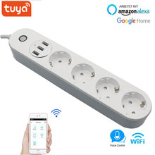 Tuya WiFi Smart Power Strip EU Outlets Plug with 4 Sockets 3 USB Port Smart Home Control Switch Works With Alexa Google Home 2024 - buy cheap
