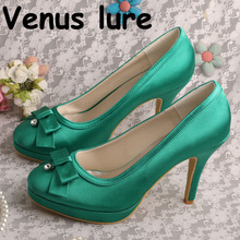 Dropship Platform Green Shoes for Women Bow High Heels for Wedding Handmade 2024 - buy cheap