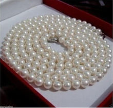 Горячая Распродажа Бесплатная доставка >>>>> 7-8 мм белое ожерелье из пресноводного культивированного круглого жемчуга AAA 32'' 2024 - купить недорого