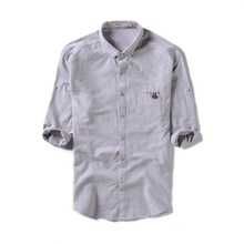 Nova marca outono camisa de algodão homens half-sleeved camisa cinza mens sólidos fashion square collar camisas blusas masculinas chemise camisa 2024 - compre barato