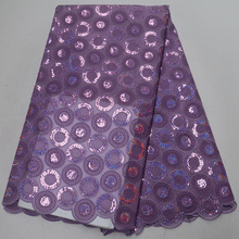Tela de encaje con lentejuelas brillantes para vestido de fiesta, tejido de organza púrpura lila de alta calidad, 15 colores (5 yardas/unidad), OP114 2024 - compra barato
