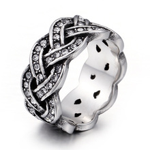 Fashion Punk Retro Silver Color Cross Stainless Steel Ring for Women Vintage Weave Twist Cubic Zirconia Hollow Men Tail Ring 2024 - buy cheap