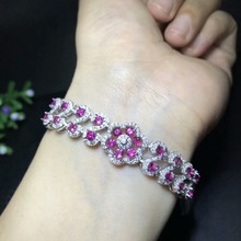 [MeiBaPJ]Real Natural Garnet Gemstone Bracelet 925 Sterling Silver Red Stone Bangle for Women Fine Wedding Jewelry 2024 - buy cheap