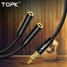 TOPK 3,5 мм разъем для наушников разветвитель для аудиокабеля 1 Мужской до 2 Женский Джек 3,5 мм сплиттер адаптер Aux кабель для компьютера samsung MP3 2024 - купить недорого