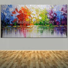 Hand Painted Abstract Colorful Palette Knife River Landscape Oil Painting On Canvas Wall Picture Living Room Bedroom Home Decor 2024 - buy cheap
