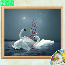 OUYIJIA Elegante Casal Cisnes À Noite 5D DIY Pintura Diamante Praça Cheia de Diamantes Bordados Pintura Mosaico De Strass Imagem 2024 - compre barato